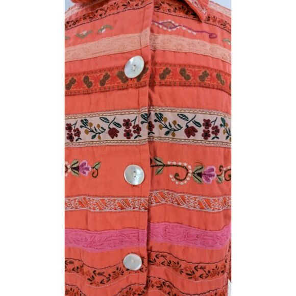 Tantrums Women Long Sleeve Floral Embroidery Ribbon Jacket Red Orange Size Mediu - Picture 12 of 14